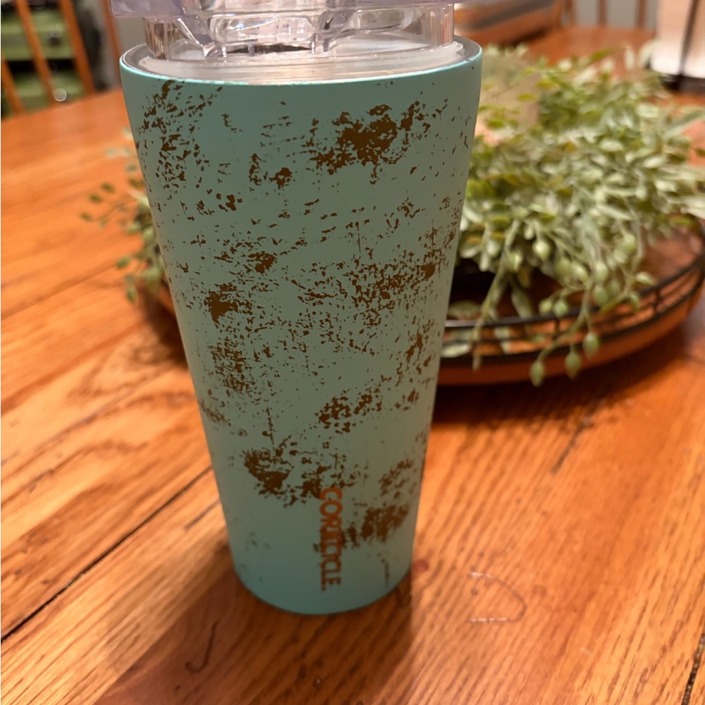 Corkcicle Aqua and Gold Tumbler 16 ounce